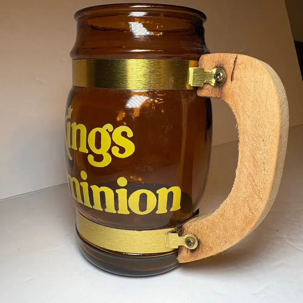 Vintage King's Dominion Souvenir Brown Glass Barrel Mug Wood Handle